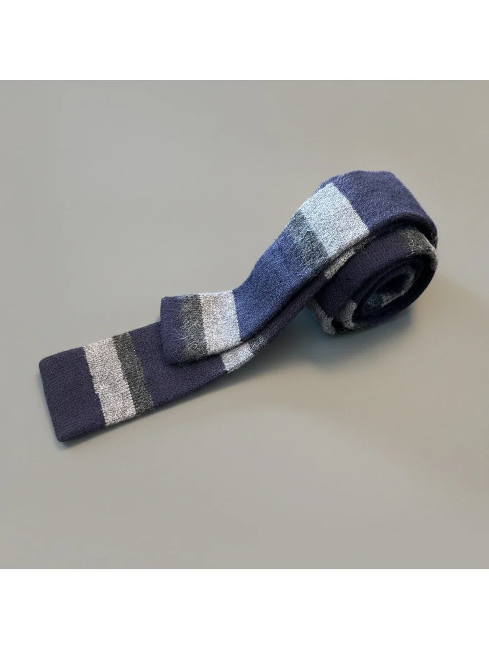 Next Knit Tie Navy Gray Stripe Textured Square Tie NWOT